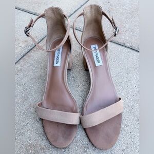 Steve Madden Beige/Tan Suede Block Heel Sandals with Ankle Strap